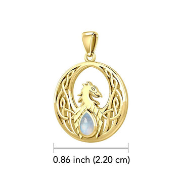 Rise with Resilience: Celtic Phoenix Solid Yellow Gold Pendant with Gemstone - GPD5719 | Embrace the Rebirth of Your Spirit - Jewelry